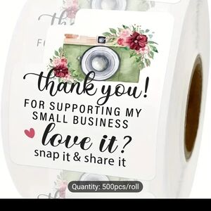 Floral Camera Thank You Stickers Roll